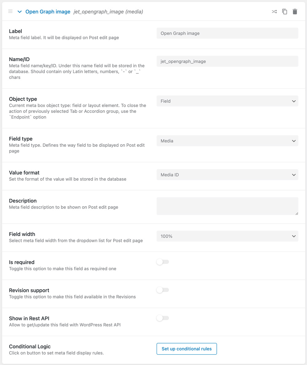 Jet Engine CPT settings for Yoast SEO Opengraph image